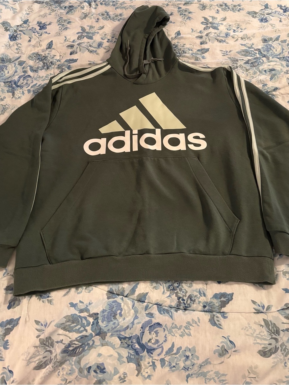 adidas Dark Olive Green Pullover Hoodie with Logo Tag